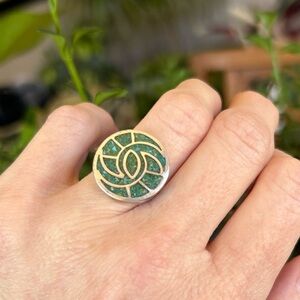 Vintage Native American Sterling Silver Turquoise Inlay Ring